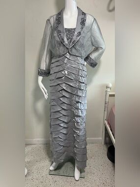 Nina Silver Layered Ruffle Maxi Skirt
